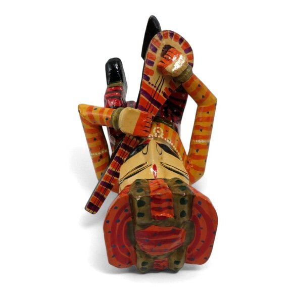 INDIAN MUSICIAN Figurine Sitar Player Wooden Handcrafted India Vintage 6" Tall - Picture 9 of 10